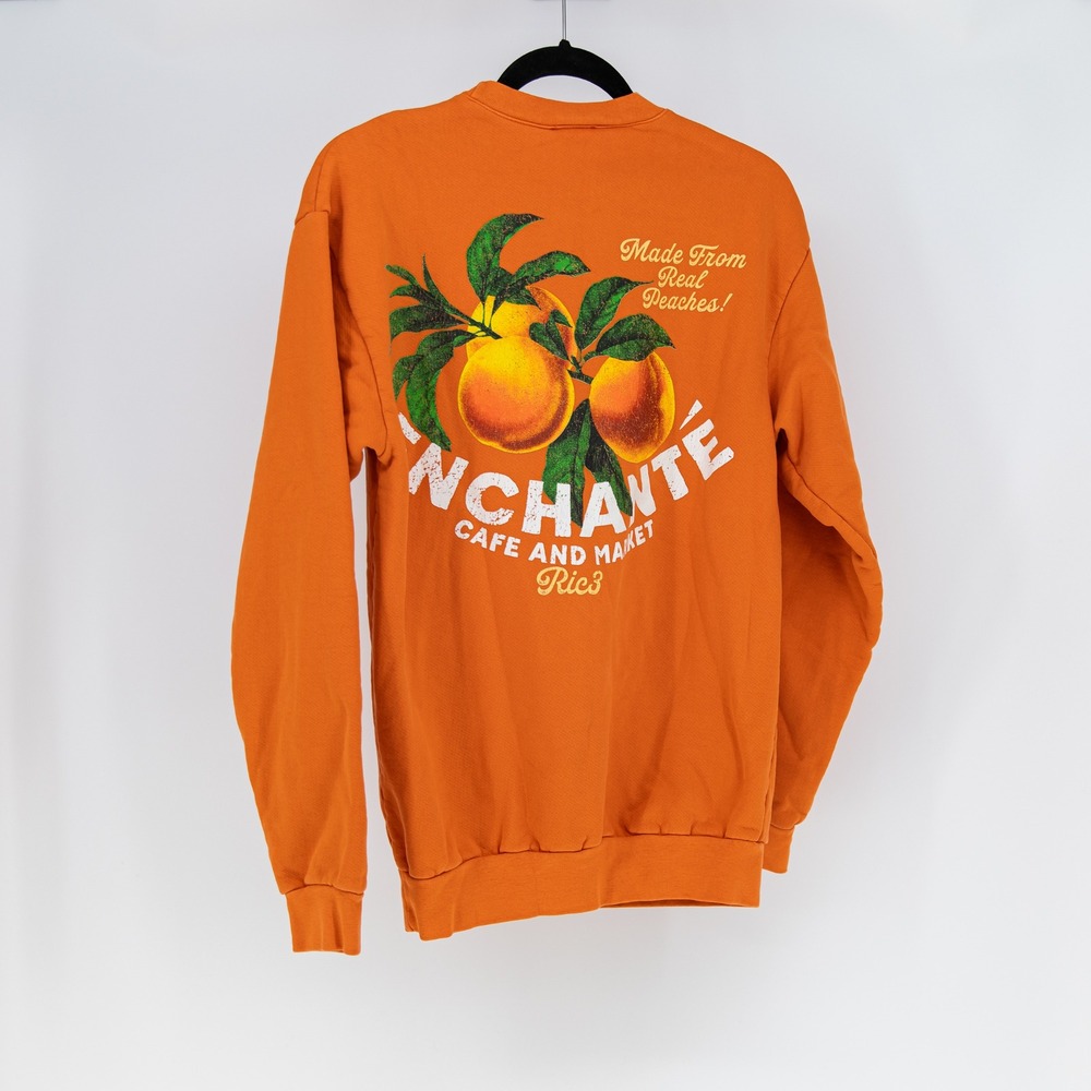 Enchante Peach Orange Graphic Print Cotton Fleece Crew Neck Sweatshirt Sweater - Picture 4 of 4
